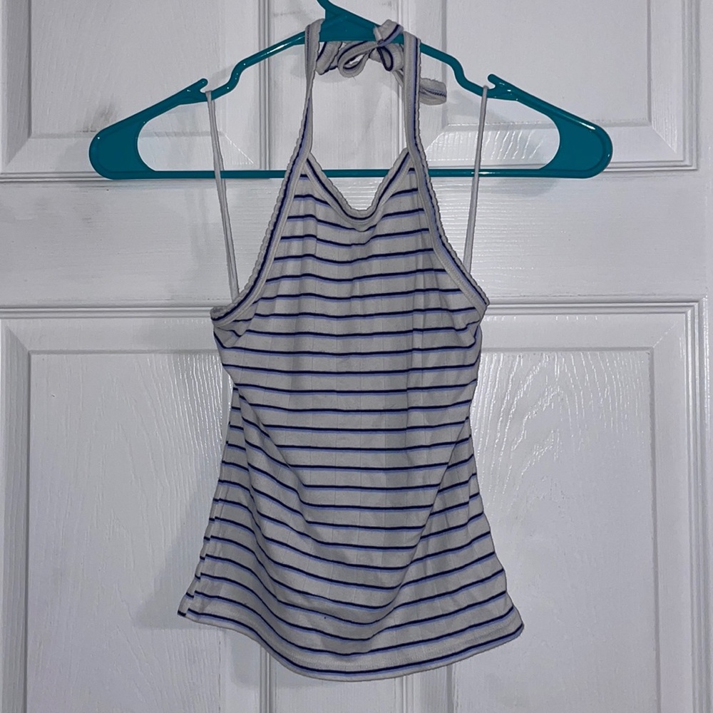 American Eagle Blue and White Stripe Halter Tank Top XS